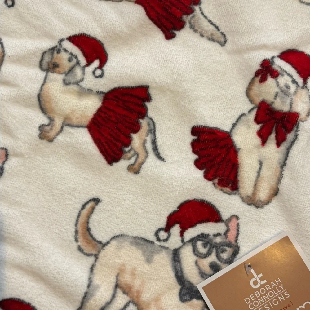 Pair of Deborah Connolly - ‘Dogs & Christmas Hats’ and tutus bath towels NWT